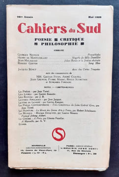 Cahiers du Sud. N°216. Mai 1939. . NEVEUX (Georges). MONTHERLANT (Henri de). MALAQUAIS (Jean). BENET (Jacques). GRENIER (Jean). FONDANE (Benjamin). ...
