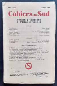 Cahiers du Sud. N°218. Juillet 1939.