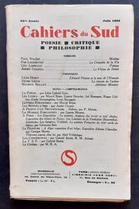 Cahiers du Sud. N°206. Juin 1938.