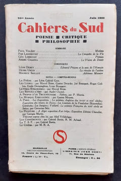 Cahiers du Sud. N°206. Juin 1938. . VALERY (Paul). LAGERKVIST (Par). LIBRECHT (Géo). CHASTEL (André). DEREY (Léon). URTIN (Henri). SAILLET (Maurice). 