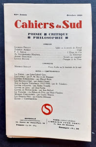 Cahiers du Sud. N°209. Octobre 1938.