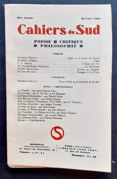 Cahiers du Sud. N°209. Octobre 1938. . POULET (Georges). AUBRAY (Thérèse). ABELA (F.J.). MAQTOUL (Al Souhrawardi). FRAIGNEAU (André). BECKER (Lucien). ...