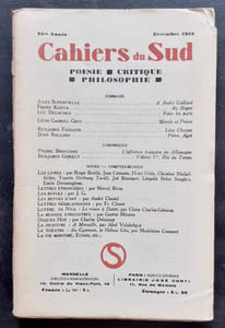 Cahiers du Sud. N°211. Décembre 1938.
