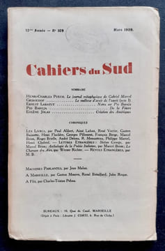Cahiers du Sud, mars 1929. N°109.. JOLAS (Eugène). BRION (Marcel). BALLARD (Jean). BAROJA (Pio). PUECH (Henri-Charles). LABATUT (Ernest). GRIBOEDOF.