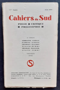 Cahiers du Sud. N°122. Juin 1930. 