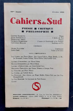 Les Cahiers du Sud. N°148. Février 1933. . BAISSETTE (Gaston). SUPERVIELLE (Jules). ISRAEL (Madeleine). KELLER (Gottfried). EMIE (Louis). BOUSQUET ...