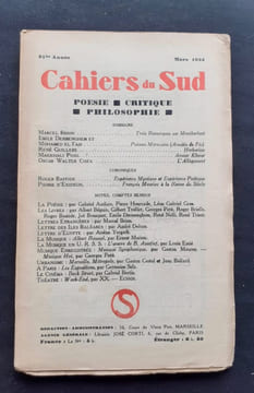 Les Cahiers du Sud. N°160. Mars 1934. . BRION (Marcel). DERMENGHEM (Emile). EL FASI (Mohamed). CISEK (Oscar Walter). AUDISIO (Gabriel). HOURCADE ...