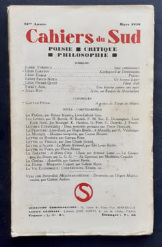 Les Cahiers du Sud. N°181, mars 1936.. VORONCA (Ilarie). CHESTOV (Léon). DAMAS (Léon). NOTH (Ernst Erich). PIERRE-QUINT (Léon). ROY (Jules). BOUSQUET ...