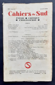 Les Cahiers du Sud. N°182, avril 1936. . JOUVE (Pierre Jean). GUIETTE (Robert). BASTIDE (Roger). BOUSQUET (Joë). FROBENIUS (Léo). HOURCADE (Pierre). ...