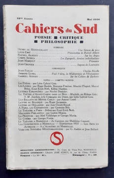 Les Cahiers du Sud. N°183, mai 1936. . ALBERTI (Rafael). MONTHERLANT (Henry de). EMIE (Louis). SFORZA (Comte). MARQUET (Jean). GRENIER (Jean). LUNEL ...