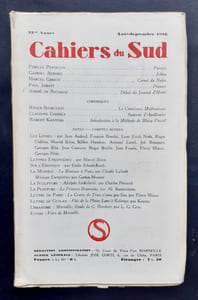 Les Cahiers du Sud. N°186, août-septembre 1936.