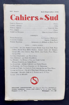 Les Cahiers du Sud. N°186, août-septembre 1936. . RICHAUD (André de). PATOCCHI (Pericle). AUDISIO (Gabriel). GIRAUD (Marcel). JAMAI (Paul). CHONEZ ...