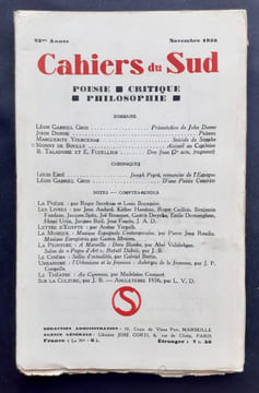 Les Cahiers du Sud. N°188, novembre 1936. . GROS (Léon-Gabriel). DONNE (John). YOURCENAR (Marguerite). BOULLY (Monny de). EMIE (Louis). GROS ...