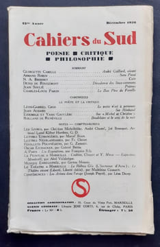 Les Cahiers du Sud. N°189, décembre 1936. . CAMILLE (Georgette). ROBIN (Armand). BRODSKY (N.A.). ROUGEMONT (Denis de). SOULIE (Jean). PARON (Charles). ...