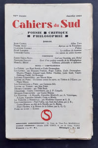 Les Cahiers du Sud. N°190, janvier 1937.