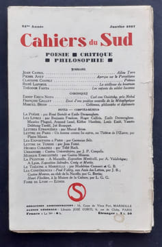 Les Cahiers du Sud. N°190, janvier 1937. . CAYROL (Jean). AYET (Pierre). CHONEZ (Claudine). LAPORTE (René). FANTA (Théodor). BRION (Marcel). FONDANE ...
