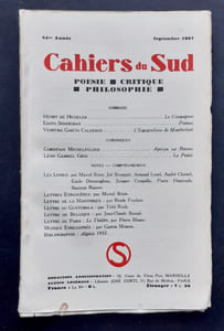Les Cahiers du Sud. N°197, septembre 1937. 