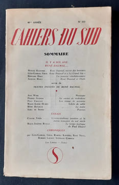 Les Cahiers du Sud. N°322. Deuxième semestre 1952. Il y a dix ans René Daumal. . DAUMAL (René). DORT (Bernard). MASUI (Jacques). GROS (Léon-Gabriel). ...