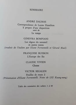 Le nouveau Commerce. Cahier 44. Automne 1979. . VIVIEN (Claude). SEGALEN (Victor). DALMAS (André). BOMPIANI (Ginevra). BUISSON (Françoise). 