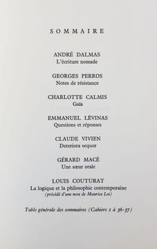 Le nouveau Commerce. Cahier 36-37. Automne 1977. . DALMAS (André). PERROS (Georges). CALMIS (Charlotte). LEVINAS (Emmanuel). VIVIEN (Claude). MACE ...