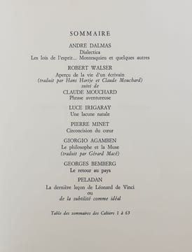 Le nouveau Commerce. Cahier 62/63. Automne 1985.. DALMAS (André). WALSER (Robert). MOUCHARD (Claude). IRIGARAY (Luce). MINET (Pierre). AGEMBEN ...