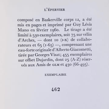 L'épervier. . DUPIN (Jacques). 