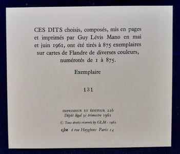 Dits : Le président Cuenot, L'Ecclésiaste, Jésus, Lao Tseu, Lucilius, Rembrandt, Saint Augustin, Silésius, Sophocle, Le Talmud, Vauvenargues, Proverbes allemand, Proverbes africain.