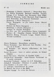 Le Temps parallèle, revue de création poétique, n°12, mars 1977. 