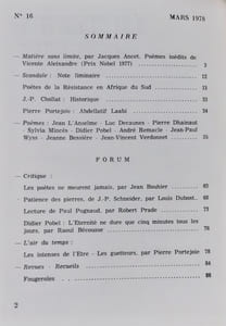 Le Temps parallèle, revue de création poétique, n°16, mars 1978.