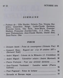 Le Temps parallèle, revue de création poétique, n°22, octobre 1979.