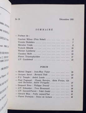 Le Temps parallèle, revue de création poétique, n°31, décembre 1981. . MILOSZ (Czeslaw). HUIDOBRO (Vicente). VALEK (Miroslov). MIHALIK (Vojtech). ...