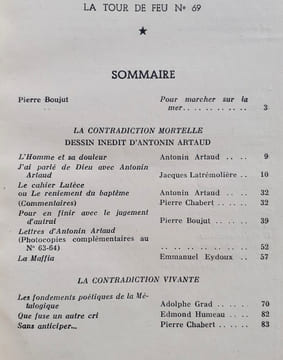 De la contradiction au sommet ou pour en finir avec Artaud - La Tour de feu, n°69, avril 1961.. ARTAUD (Antonin) - CHABERT (Pierre) - BOUJUT (Pierre) ...