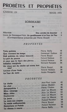 La Tour de feu, n°129, mars 1976 : Probêtes et prophètes. . GONZAGUE-FRICK (Louis de). ARTAUD (Antonin) - BOUJUT (Pierre) - HUMEAU (Edmond) - CHALEIX ...
