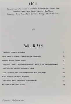 Atoll : n°1, novembre-décembre 1967 / janvier 1968. Paul Nizan. . NIZAN (Paul). BAROU (Jean-Pierre). BUIN (Yves). MARTIN CHAUFFIER (Louis). BESNIER ...