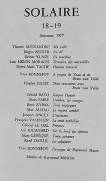 Solaire. Revue trimestrielle de poésie. N°18-19, automne 1977. . BONNEFOY (Yves. MIZON (Luis). ALEIXANDRE (Vicente). KUNZE (Reiner). TACHE ...