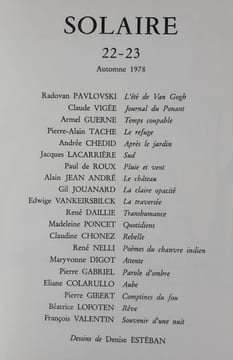 Solaire. Revue trimestrielle de poésie. N°22-23, automne 1978. . NELLI (René). CHONEZ (Claudine). VIGEE (Claude). LOFOTEN (Béatrice). PAVLOVSKI ...