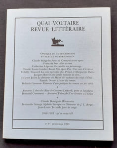 Quai Voltaire. Revue littéraire. N°8, printemps 1993. Optique de la description et statut du personnage.