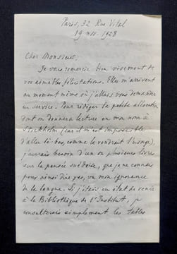 Henri Bergson Prix Nobel de Littérature 1927. Autographes à propos de la rédaction de son discours de réception à Stockholm en décembre 1928.. BERGSON ...