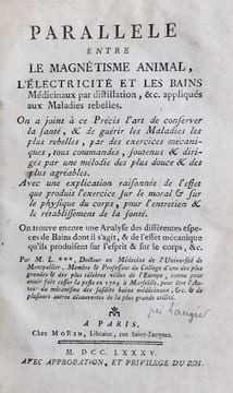 5 livres de 1784 et 1785 relié en un volume sur le magnétisme animal : Aphorismes de M. Mesmer dictés à l'assemblée de ses élèves et dans lesquels on ...