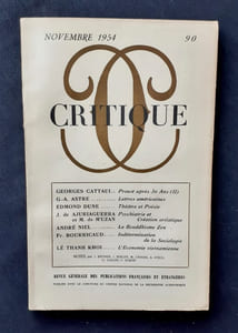 Critique. Revue générale des publications françaises et étrangères. N°90, novembre 1954.