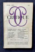 Critique. Revue générale des publications françaises et étrangères. N°95, avril 1955. par CATTAUI (Georges). NIEL (Henri). VINAVER (Michel). LAUDE (Jean). CATESSON (Jean). PIEL (Jean).  