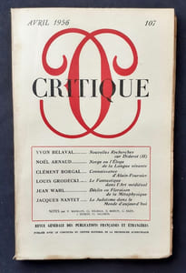 Critique. Revue générale des publications françaises et étrangères. N°107, avril 1956.