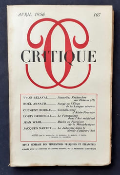 Critique. Revue générale des publications françaises et étrangères. N°107, avril 1956.. BELAVAL (Yvon). ARNAUD (Noël). BORGA (Clément). GRODECKI ...