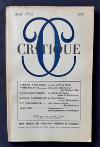 Critique. Revue générale des publications françaises et étrangères. N°108, mai 1956.