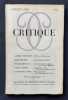 Critique. Revue g&eacute;n&eacute;rale des publications fran&ccedil;aises et &eacute;trang&egrave;res. N&deg;110, juillet 1956.. VENAISSIN (Gabriel). MENARD (Ren&eacute;). RENAULD (Pierre). CERNY ...