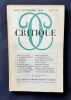 Critique. Revue g&eacute;n&eacute;rale des publications fran&ccedil;aises et &eacute;trang&egrave;res. N&deg;111-112, ao&ucirc;t-septembre 1956.. PICON (Ga&euml;tan). ROBBE-GRILLET (Alain). KOJEVE ...