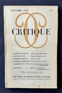 Critique. Revue générale des publications françaises et étrangères. N°113, octobre 1956.