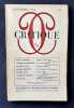 Critique. Revue g&eacute;n&eacute;rale des publications fran&ccedil;aises et &eacute;trang&egrave;res. N&deg;114, novembre 1956.. MENARD (Ren&eacute;). SCHNEIDER (Pierre). JUIN (Hubert). CHASTEL ...