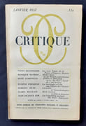 Critique. Revue générale des publications françaises et étrangères. N°116, janvier 1957. par BIGONGIARI (Piero). NATHAN (Monique). LEIBOWITZ (René). ENRIQUEZ (Eugène). DUNE (Edmond). MALRAUX (Clara). KIM (Jean-Jacques). 