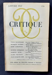 Critique. Revue générale des publications françaises et étrangères. N°116, janvier 1957.